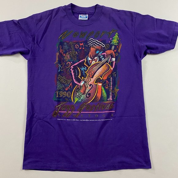 Vintage 1990 Newport Jazz Festival T Shirt Mens Medium Purple 90s Single Stitch - Picture 1 of 7